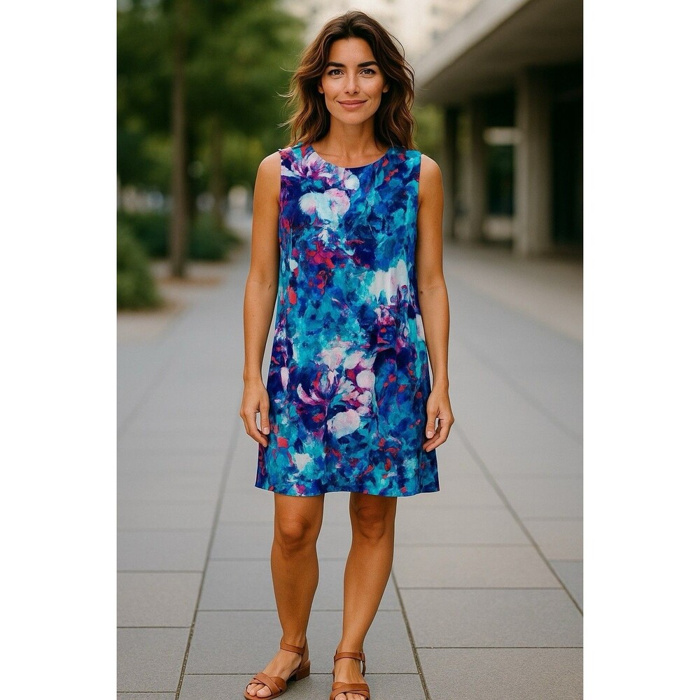 Cynthia Rowley New‎ 100% Silk Crepe De Chine Dress Watercolor Floral Sheath Sz 6
